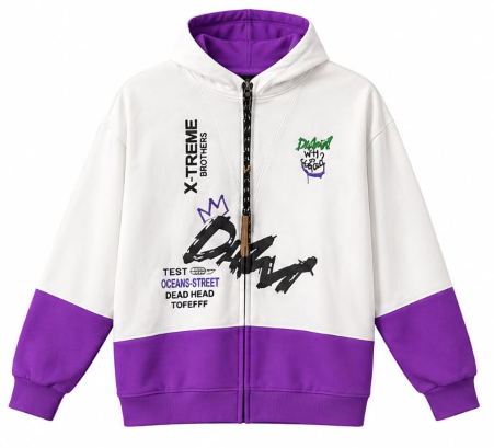 Men's Graffiti Graphic Colorblock Zip Hoodie