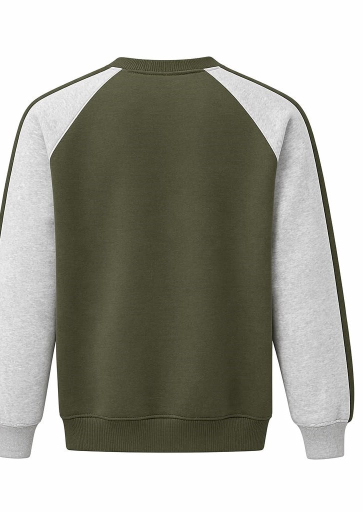 Men’s Winter Heavy Fleece "BULLS" Raglan Crewneck Sweatshirt - Olive/Grey