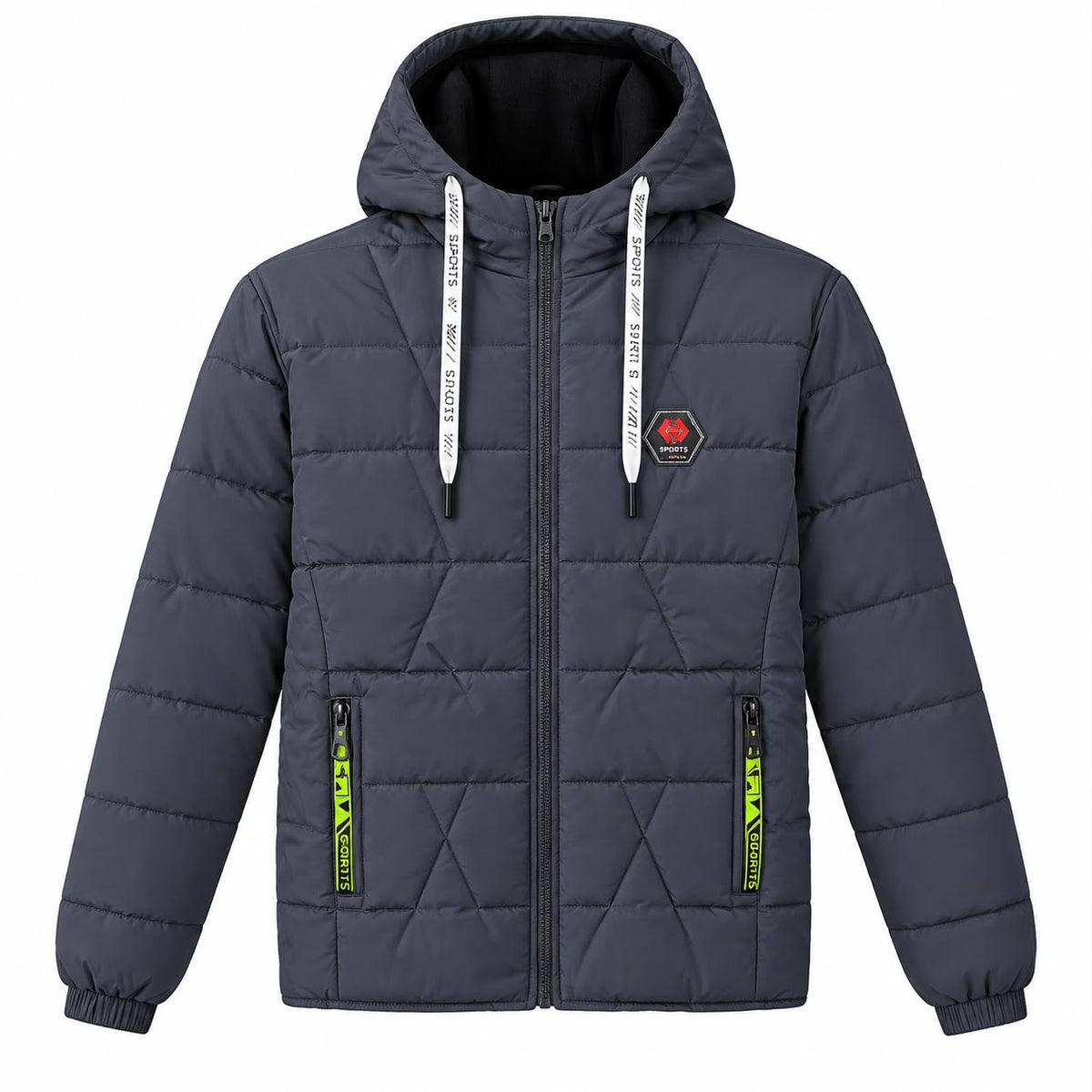 Men’s Winter Quilted Hooded Puffer Jacket - Charcoal Grey