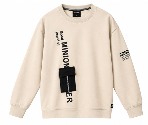 Men’s Winter Heavy Fleece Tactical Pocket Crewneck Sweatshirt - Beige