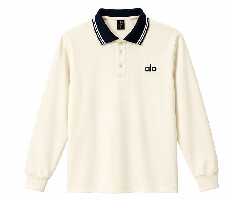Men’s Winter Heavy Long-Sleeve Polo Shirt - Off-White/Navy