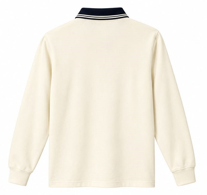 Men’s Winter Heavy Long-Sleeve Polo Shirt - Off-White/Navy