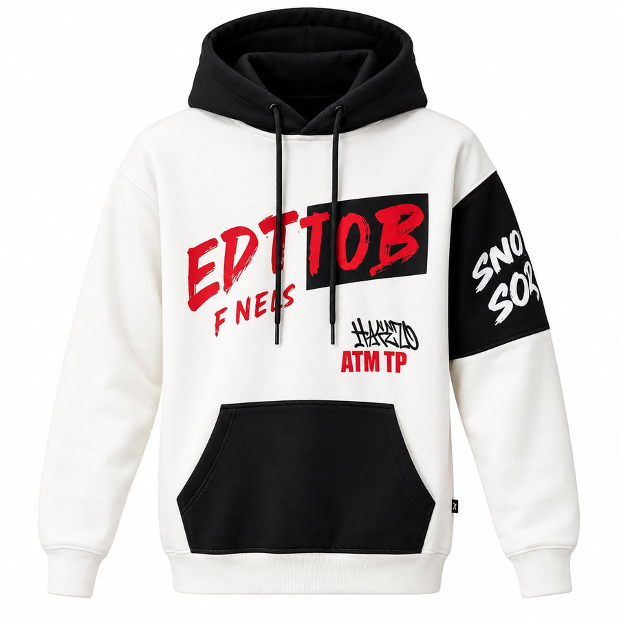 Men’s Winter Heavy Fleece Urban Graffiti Color-Block Hoodie
