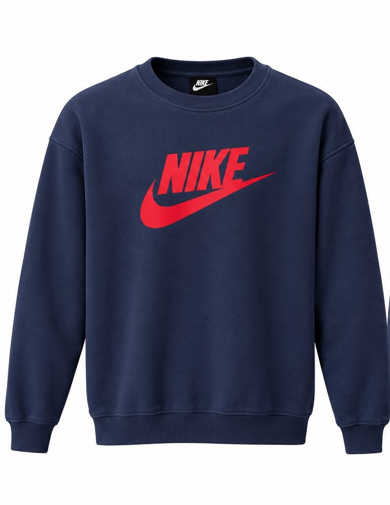 Men’s Winter Heavy Fleece Classic Logo Crewneck Sweatshirt - Navy/Red