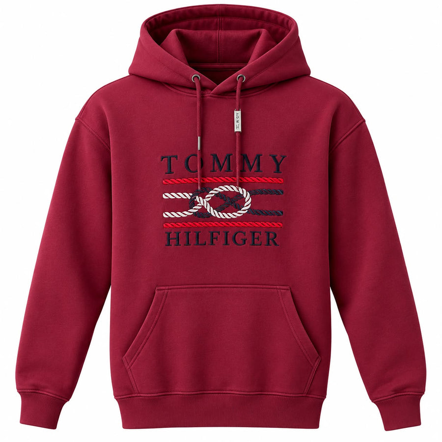 Men’s Winter Heavy Fleece "TOMMY HILFIGER" Graphic Hoodie - Maroon
